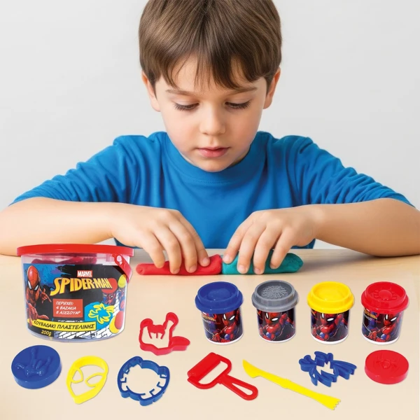 AS SBUCKET WITH 4 DOUGH JARSAND 8 TOOLS SPIDERMAN EVERGREEN