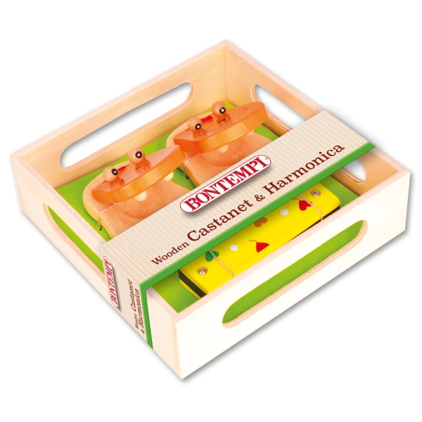 BONTEMPI SET WOODEN CASTANETS AND HARMONICA - 4 DESIGNS
