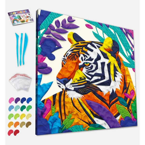 SPLAT PLANET MESS-FREE PAINT KIT WITH CLAY TIGER CANVAS MOUNTED