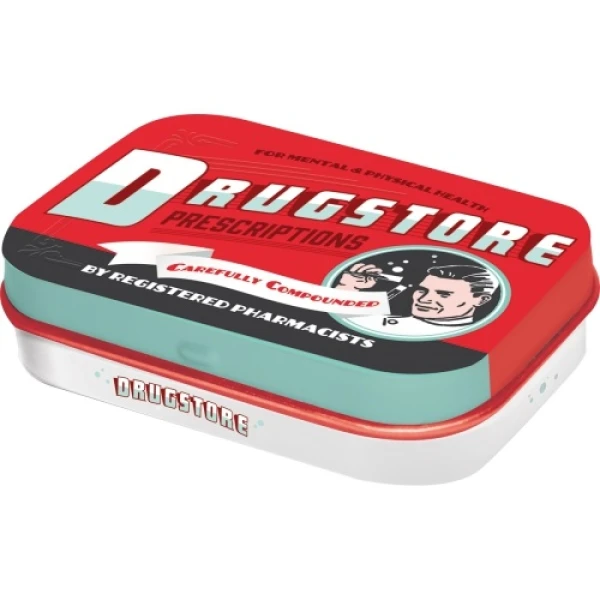 NOSTALGIC-ART METAL CASE WITH MINTS DRUGSTORE