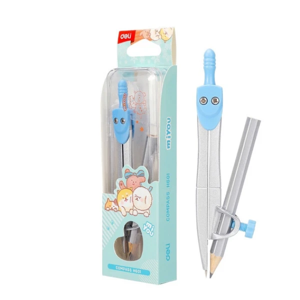 DELI COMPASS WITH PENCIL IN BLISTER BOX MIYOU - 2 COLOURS