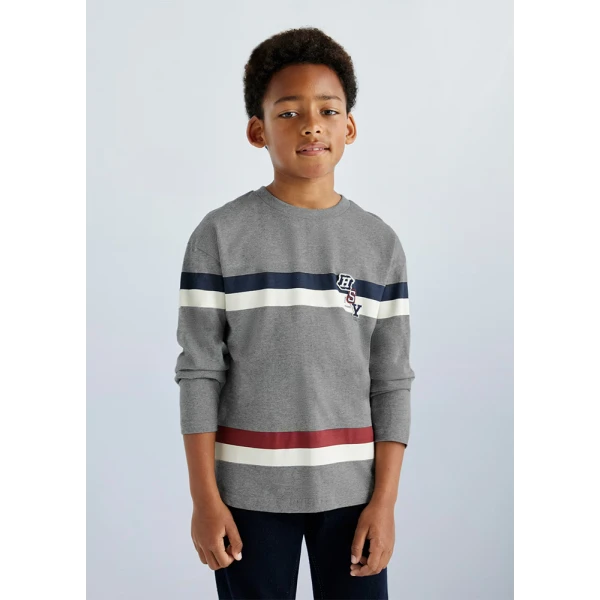 MAYORAL LONG SLEEVES BLOUSE STRIPES PRINT DARK GREY