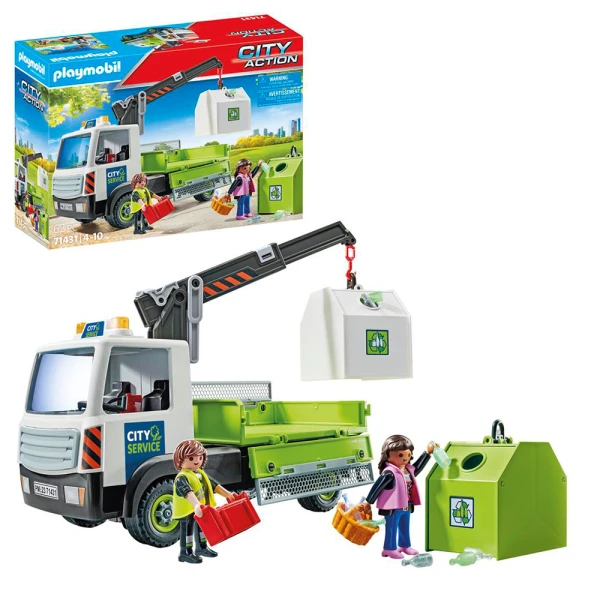 PLAYMOBIL CITY ACTION GLASS RECYCLING TRUCK WITH CONTAINER