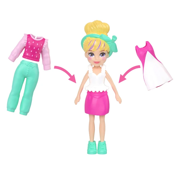 POLLY POCKET DOLL WITH ACCESSORIES & KEYCHAIN - STRAWBERRY