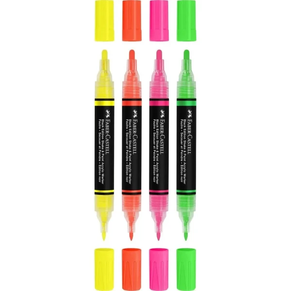FABER-CASTELL ΣΕΤ 4 ΔΙΠΛΟΙ ΑΚΡΥΛΙΚΟΙ ΜΑΡΚΑΔΟΡΟΙ BLACK EDITION - NEON ΧΡΩΜΑΤΑ