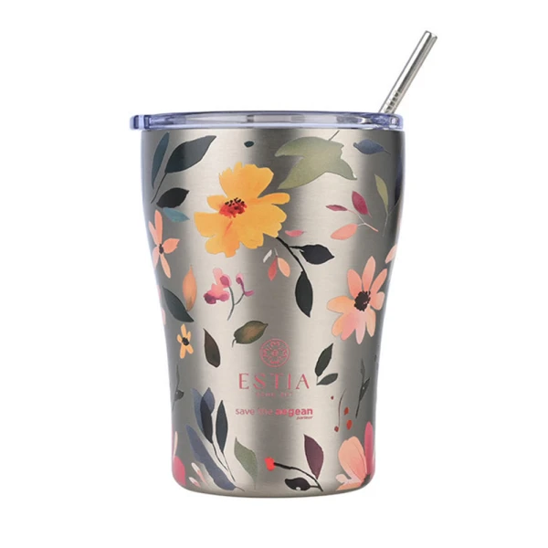 ESTIA HOME ART COFFEE MUG 350ml - SILVER BOTANIC