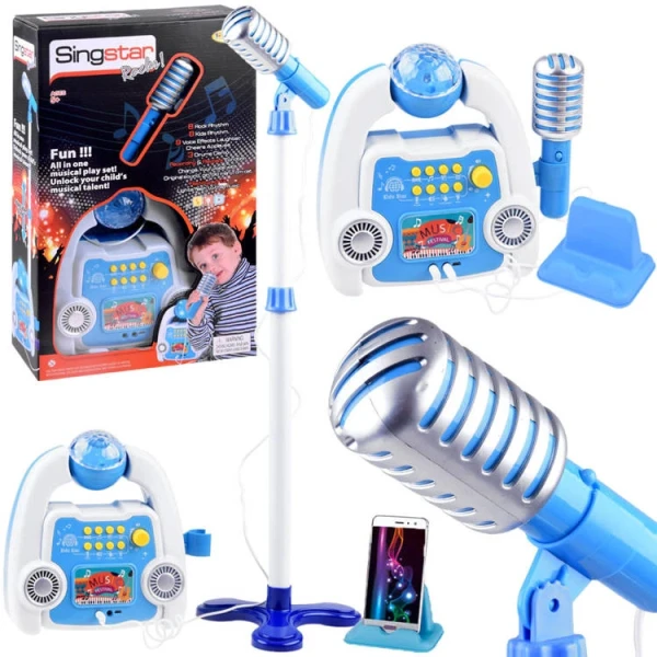 KARAOKE SET WITH LIGHTS AND SOUNDS WITH MICROPHONE AND STAND BLUE