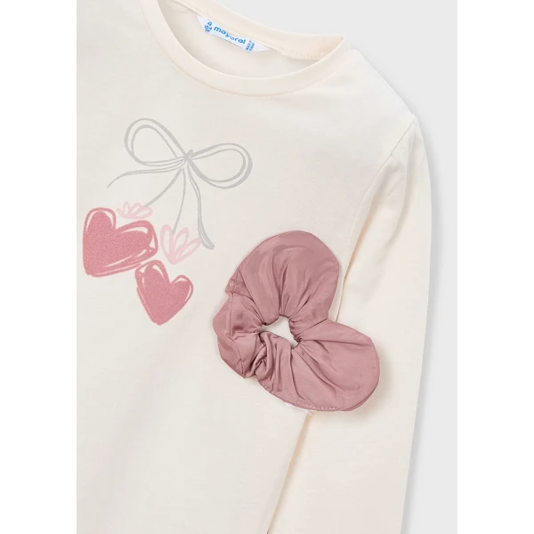 MAYORAL LONG-SLEEVE T-SHIRT ELASTIC BAND ECRU-PINK 