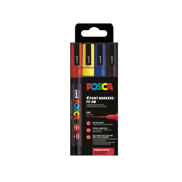 POSCA ΣΕΤ 4 ΜΑΡΚΑΔΟΡΟΙ PC-3M 0.9-1.3mm - ΒΑΣΙΚΑ ΧΡΩΜΑΤΑ