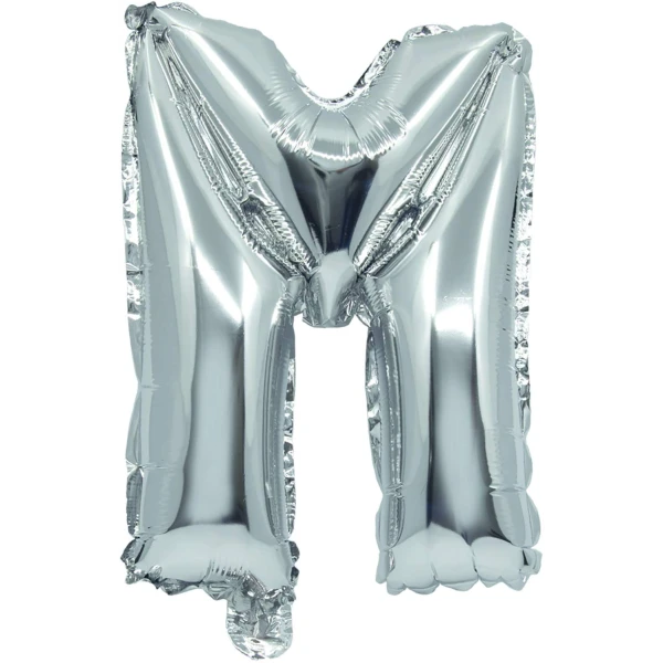 BALLOON SILVER FOIL 32 cm LETTER M AND STRAW