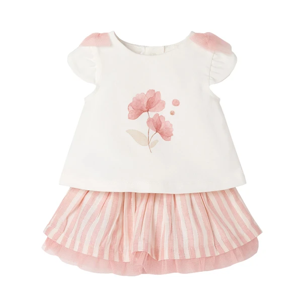 MAYORAL SET SKIRT STRIPED SOFT PINK