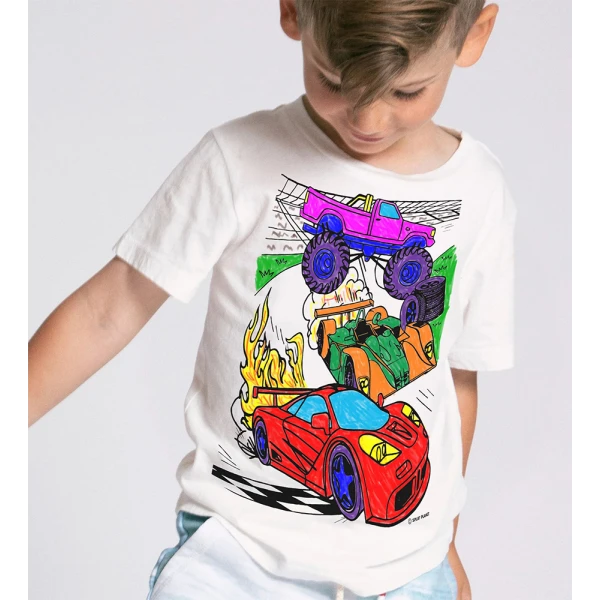 SPLAT PLANET WASHABLE COLOURING T-SHIRT CARS WITH MARKERS (7-8 YEARS)