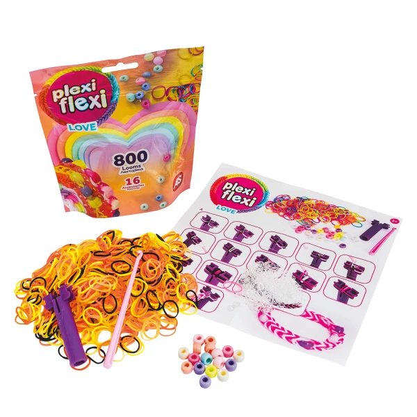 PLEXI-FLEXI LOVE PACK WITH 800 LOOMS & 16 CHARMS FOR AGES 5+ - 3 DESIGNS