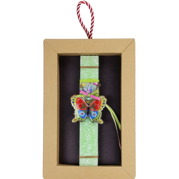 SYNCHRONIA HANDMADE CANDLE 30 cm SMALL FLORAL BUTTERFLY - GREEN