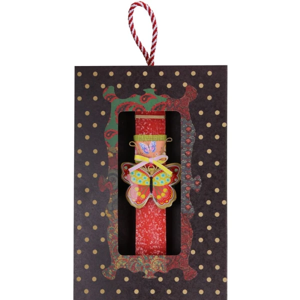 SYNCHRONIA HANDMADE CANDLE 30 cm SMALL FLORAL BUTTERFLY - RED