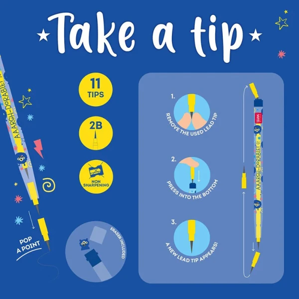 LEGAMI STACKABLE PENCIL WITH ERASER TAKE A TIP - MONSTER