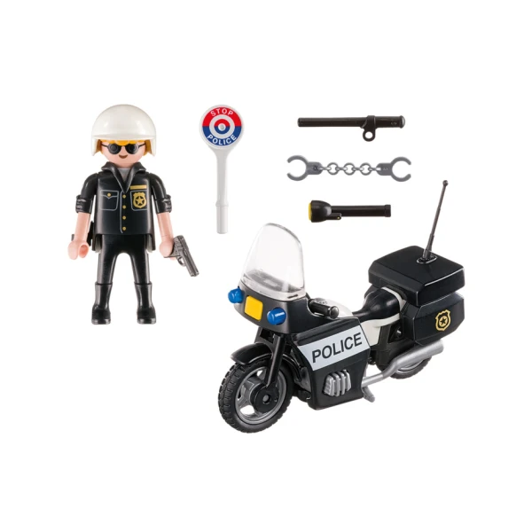 PLAYMOBIL CITY ACTION POLICEMAN WITH MOTORCYCLE CARRY CASE
