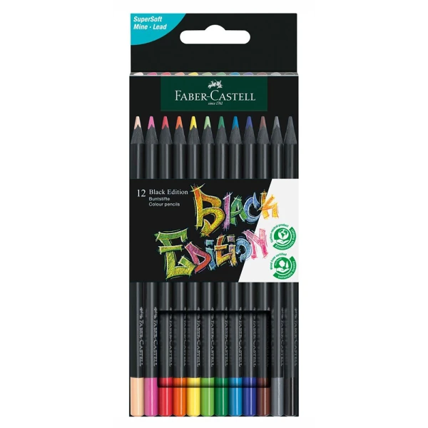 FABER-CASTELL WOODEN COLOURS BLACK EDITION SET 12 PENCILS