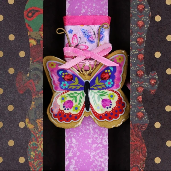 SYNCHRONIA HANDMADE CANDLE 30 cm SMALL FLORAL BUTTERFLY - PINK