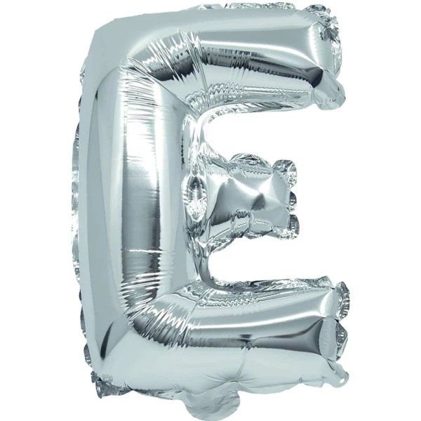 BALLOON SILVER FOIL 32 cm LETTER E AND STRAW