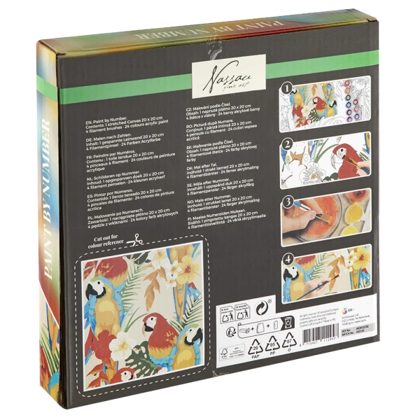 PAINT BY NUMBERS 20X20 cm PARROT & 4 BRUSHES