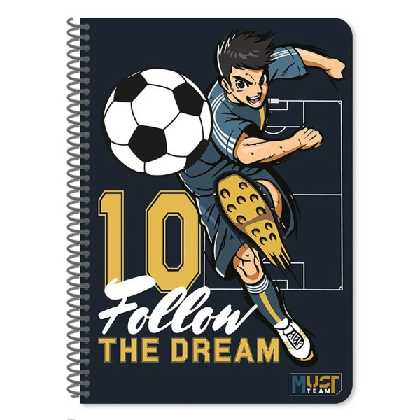 MUST TEAM SPIRAL NOTEBOOK 17X25 cm 2-SUBJECT 60 SHEETS – PLAYER (4 DESIGNS)