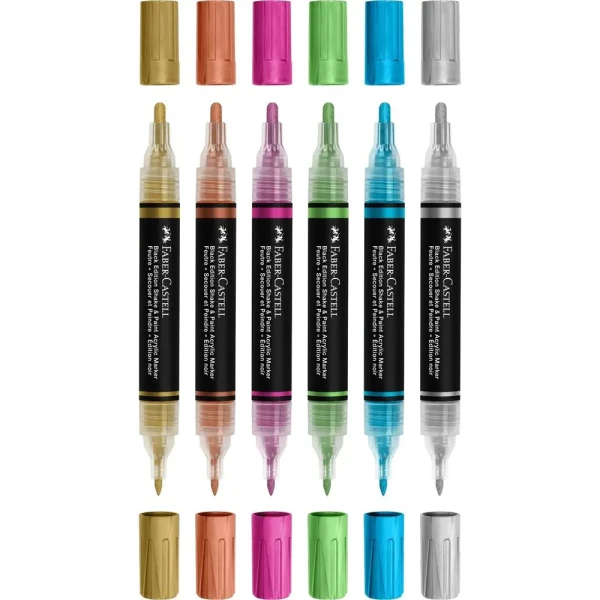 FABER-CASTELL ΣΕΤ 6 ΔΙΠΛΟΙ ΑΚΡΥΛΙΚΟΙ ΜΑΡΚΑΔΟΡΟΙ BLACK EDITION - ΜΕΤΑΛΛΙΚΑ ΧΡΩΜΑΤΑ