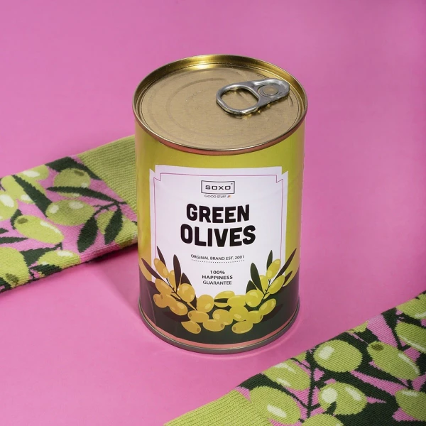SOXO FUNNY SOCKS OLIVES IN A TIN GOOD STUFF