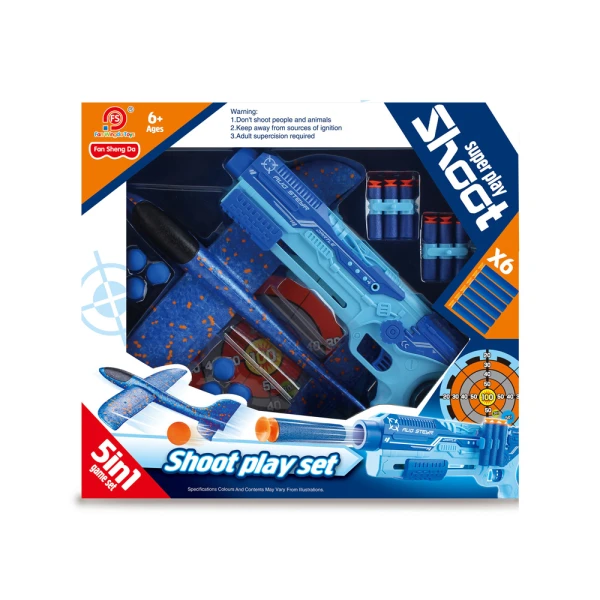 FOAM BULLETS GUN WITH TARGET, LAUNCHES AIRPLANE 5 IN 1
