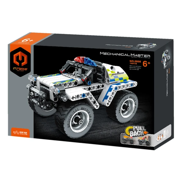 MECHANICAL MASTER CONSTRUCTION PULL BACK POLICE CAR 199 pcs