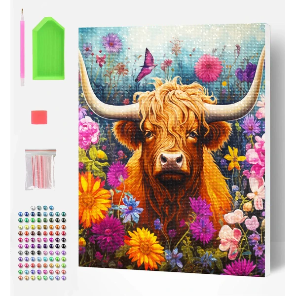 SPLAT PLANET DIAMOND PAINTING KIT ON FRAMED CANVAS 30X40 cm HIGHLAND COW