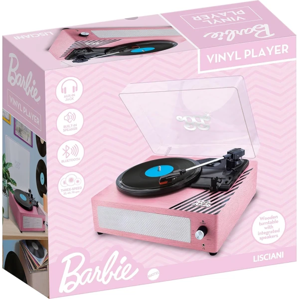 LISCIANI BARBIE 3-SPEED VINYL RECORD PLAYER WITH BLUETOOTH & INTERGRATED SPEAKER