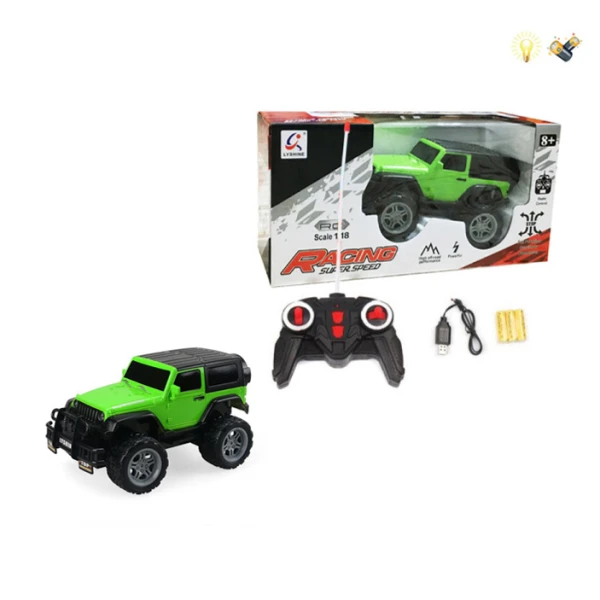 REMOTE CONTROL JEEP 1:18 WITH LIGHTS, USB - GREEN