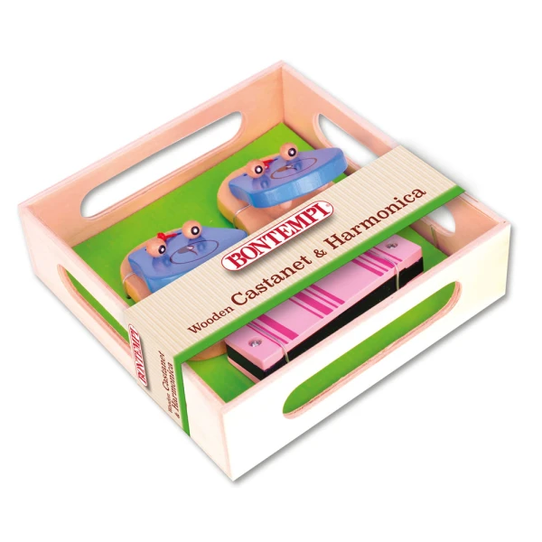 BONTEMPI SET WOODEN CASTANETS AND HARMONICA - 4 DESIGNS