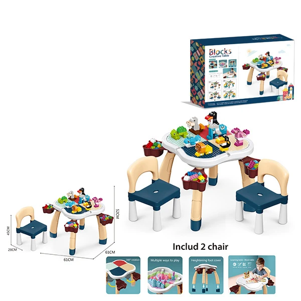 PLAYING TABLE WITH 100 BRICKS & 2 CHAIRS