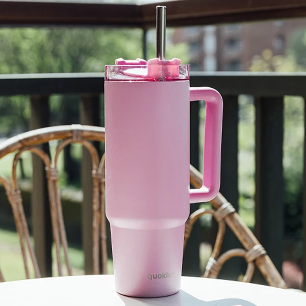 QUOKKA STAINLESS STEEL THERMAL ΚΟΥΠΑ ΜΕ ΚΑΛΑΜΑΚΙ & ΛΑΒΗ 950ml STREAM BLOSSOM PINK