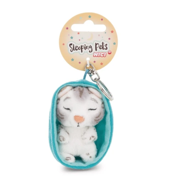 SLEEPING PETS PLUSH KEYHOLDER 8 cm - SNOW LEOPARD