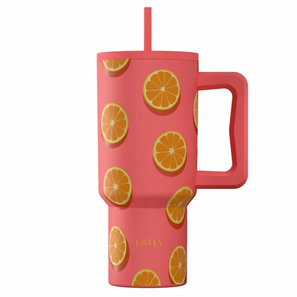 ESTIA HOME ART THERMAL BOTTLE STRAW TUMBLER XL 900ml - ORANGE POP