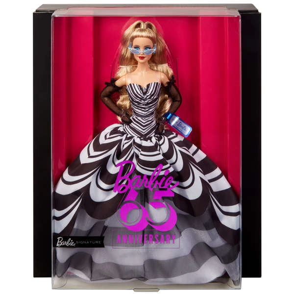 ΣΥΛΛΕΚΤΙΚΗ ΚΟΥΚΛΑ BARBIE ΑΣΠΡΟΜΑΥΡΟ ΦΟΡΕΜΑ - 65 ΧΡΟΝΙΑ