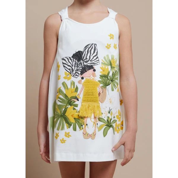 MAYORAL DRESS SCREEN PRINT ECRU