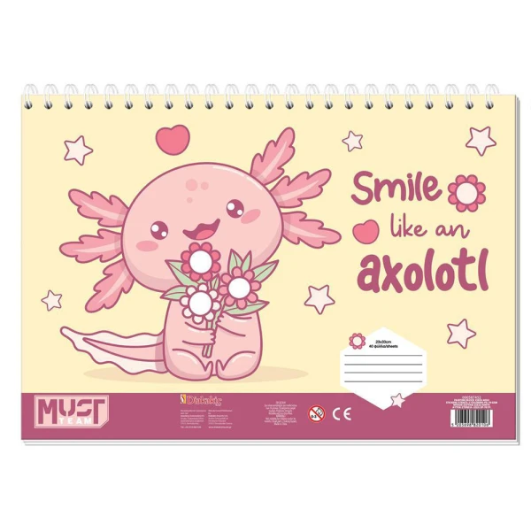 DRAWING PAD 23Χ33 cm 40 SHEETS WITH STICKERS & STENCIL AXOLOTL - 2 DESIGNS