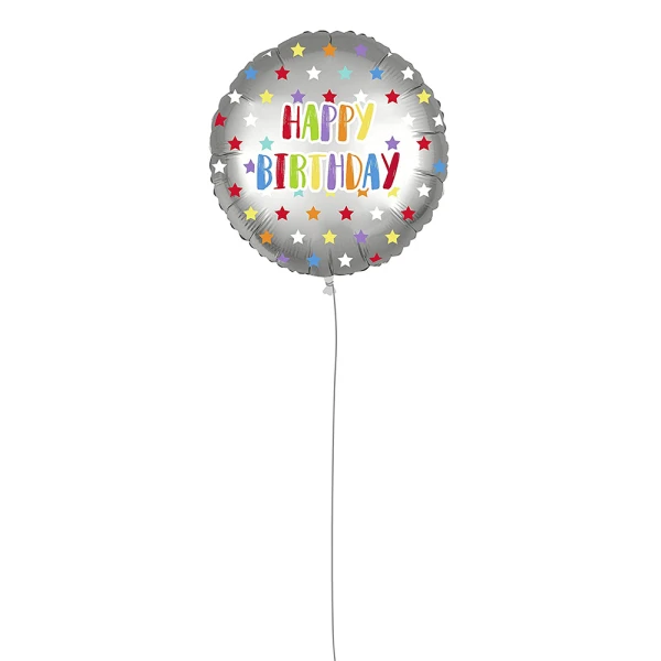 ΜΠΑΛΟΝΙ HAPPY BIRTHDAY SILVER COLORFULL STARS FOIL 46 cm