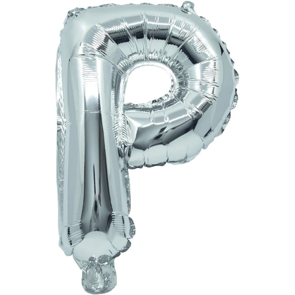 BALLOON SILVER FOIL 32 cm LETTER P AND STRAW