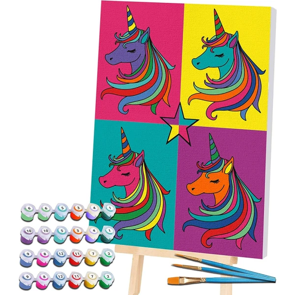SPLAT PLANET PAINTING BY NUMBERS KIT ON FRAMED CANVAS 40X30 cm UNICORN POP ART