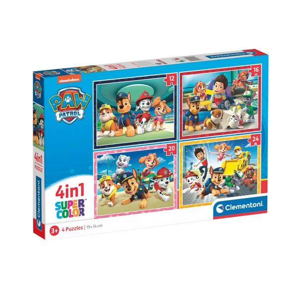 CLEMENTONI ΠΑΙΔΙΚΟ ΠΑΖΛ 4 ΣΕ 1 SUPER COLOR NICKELODEON PAW PATROL 12-16-20-24 τμχ 