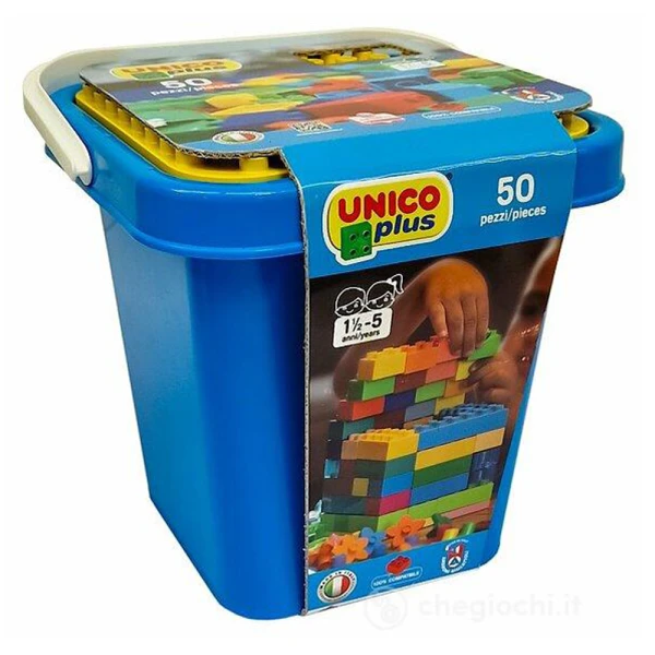 UNICO PLUS BUCKET WITH 50 pcs COLOURED BRICKS