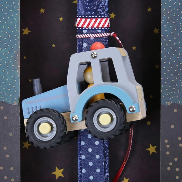 SYNCHRONIA HANDMADE CANDLE 30 cm WOODEN TRACTOR BLUE