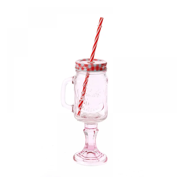 GLASS CUP 11X8X23 cm PINK WITH STRAW