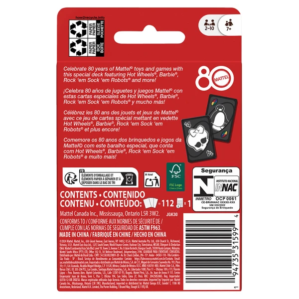 CARDS BOARD GAME UNO MATTEL 80 YEARS