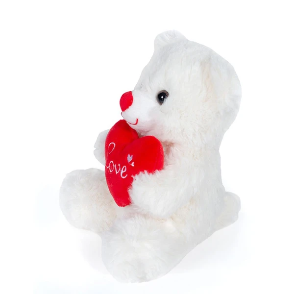 PLUSH WHITE BEAR WITH RED HEART 17 cm